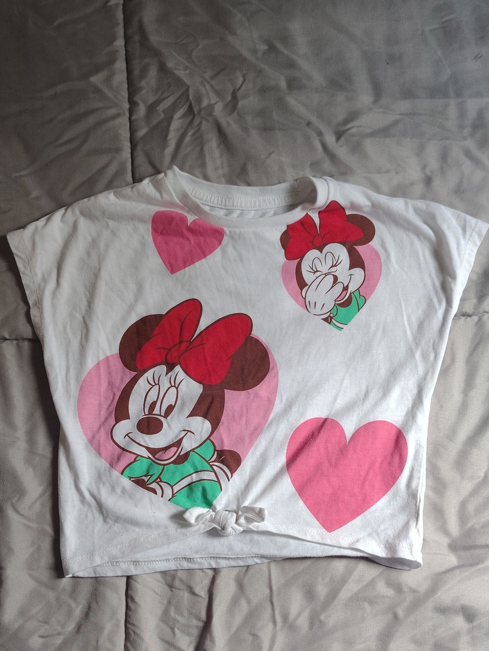 Disney White T-Shirt with Pink Hearts & Red Bow Minnie Graphic